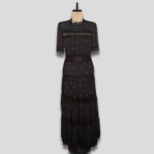 Y2K Gothic Sheer Maxi Dress Polka Dot Black Size Small